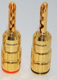 Jantzen Audio Banana BFA Plug, grub screw type, Gold plated, red / black, a pair