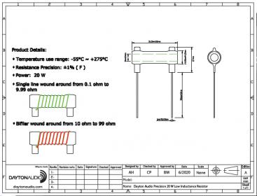 Dayton Audio DPR2030  30.0 ohm | 20 W | 1% | Precision Audio Grade Bifilar Rezystor|